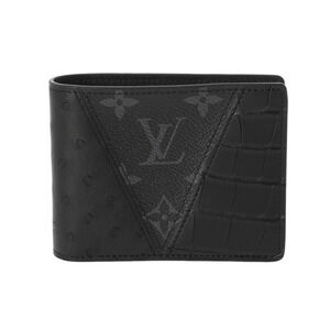 Louis Vuitton Portefeuille Wallet Multiple Black Ostrich Crocodile Eclipse Black
